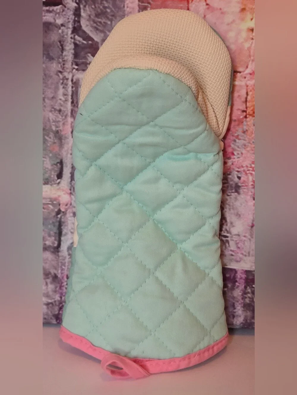 Daisys Boutique Mint Green & Pink Retro Recipe Quote Oven Mitt
